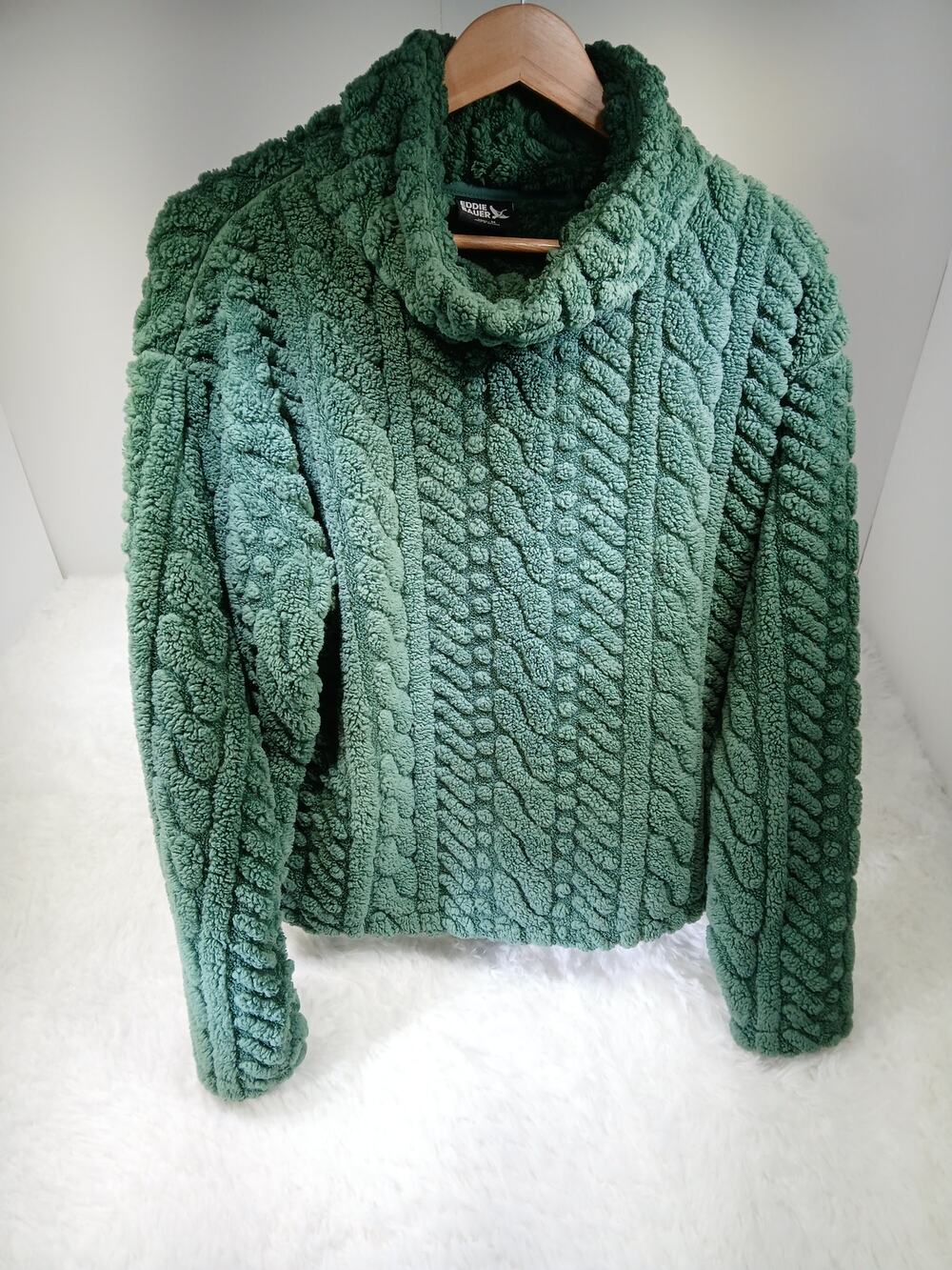 Eddie Bauer Forest Green Ultrasoft Cable Fleece Pullover- Women's Size Medium